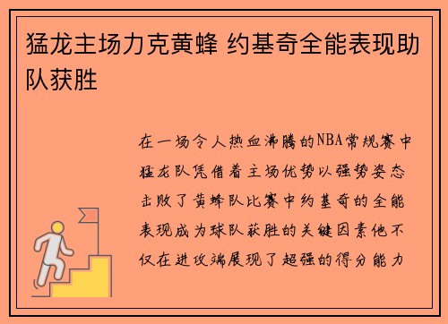 猛龙主场力克黄蜂 约基奇全能表现助队获胜
